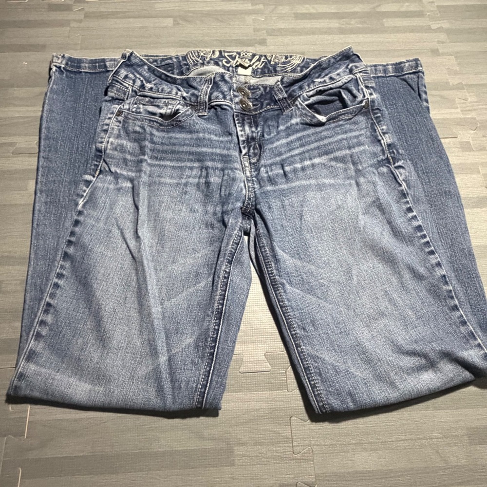 Refuge Pop Starlet Flare Blue Denim Jeans Low Rise Y2K